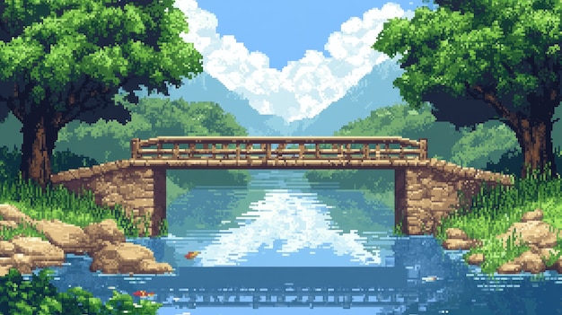 Free photo pixel art river landscape illustration