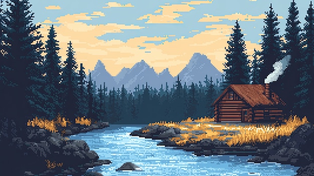 Free Photo pixel art river landscape illustration