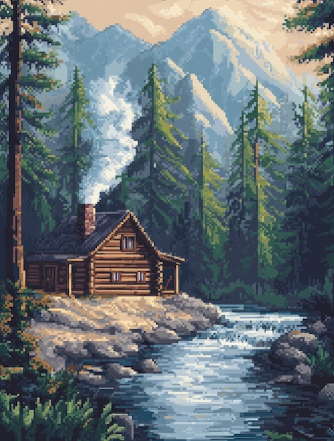 Free photo pixel art river landscape illustration