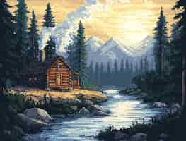 Free photo pixel art river landscape illustration