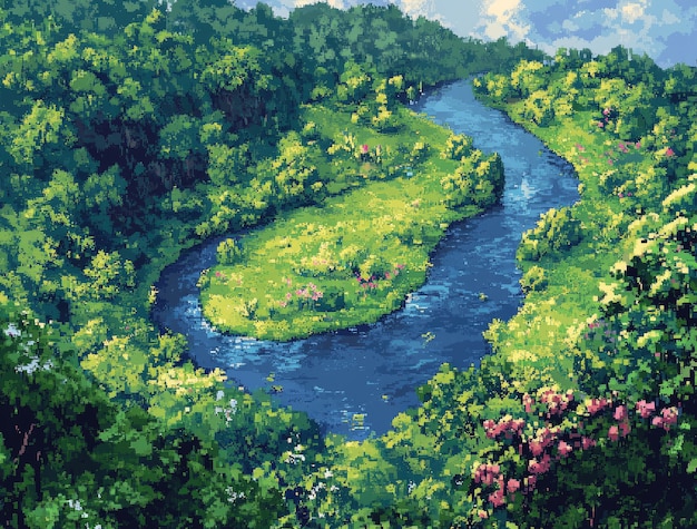 Free Photo pixel art river landscape illustration