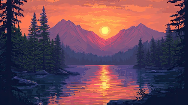 Free Photo pixel art river landscape illustration