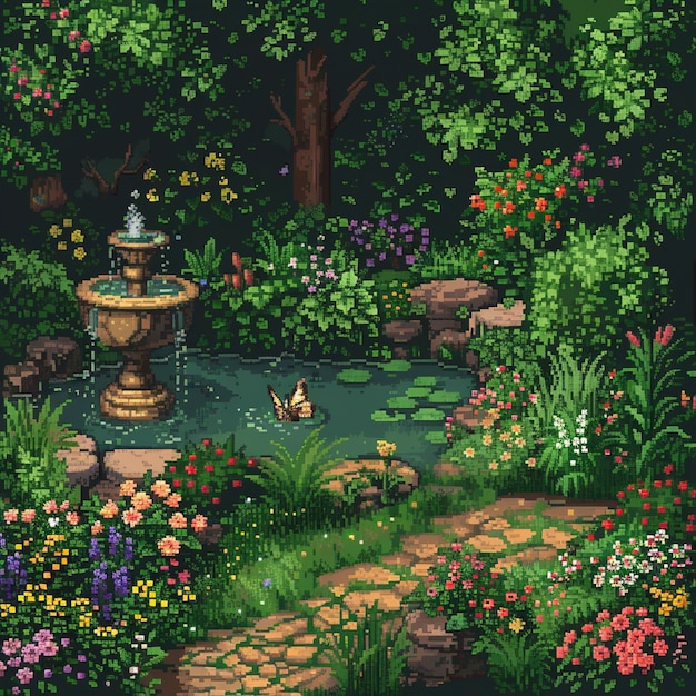 Free photo pixel art style floral garden illustration