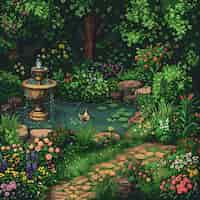 Free photo pixel art style floral garden illustration