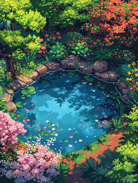 Free Photo pixel art style floral garden illustration