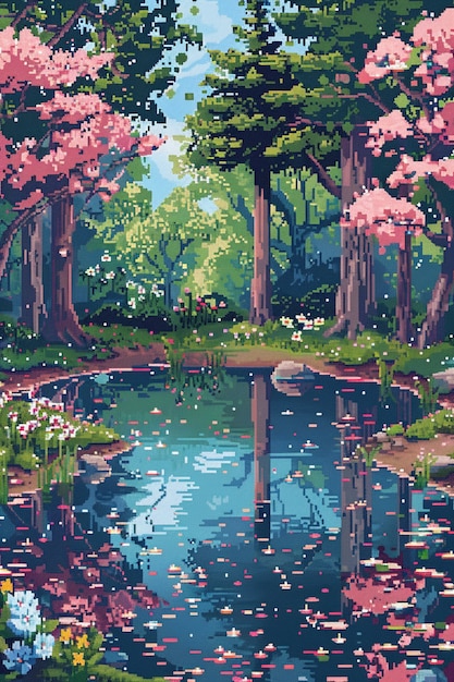 Free Photo pixel art style floral garden illustration