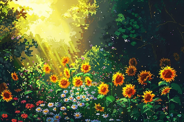 Free photo pixel art style floral garden illustration