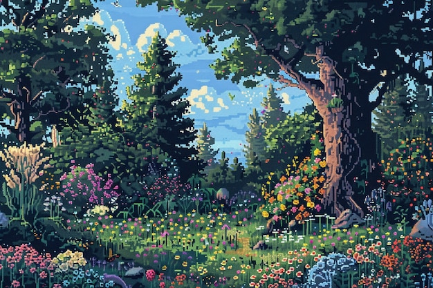 Free photo pixel art style floral garden illustration