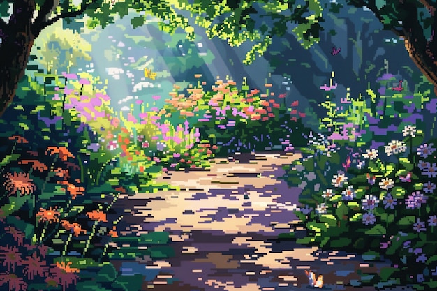 Free Photo pixel art style floral garden illustration