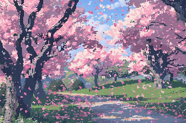 Free Photo pixel art style floral garden illustration