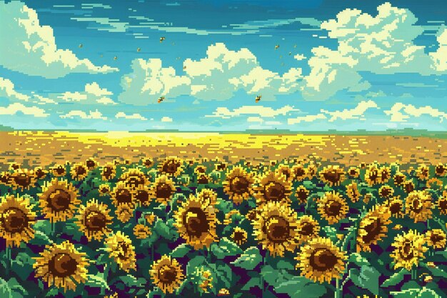 Pixel art style floral garden illustration