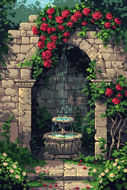 Free Photo pixel art style floral garden illustration