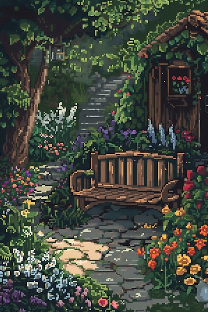 Free photo pixel art style floral garden illustration