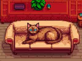 Free photo pixel art style scene with adorable pet cat