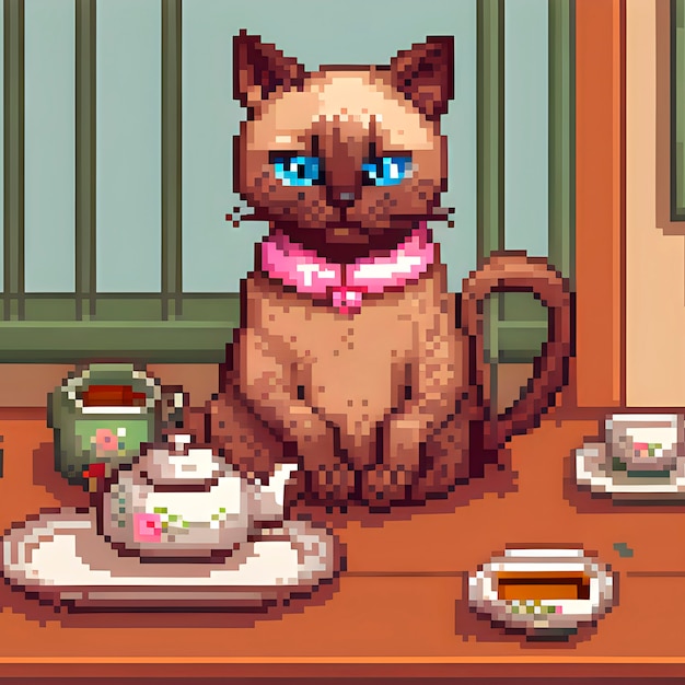 Free photo pixel art style scene with adorable pet cat