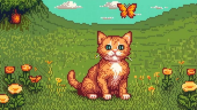 Free Photo pixel art style scene with adorable pet cat