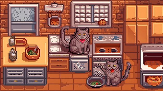 Free photo pixel art style scene with adorable pet cat