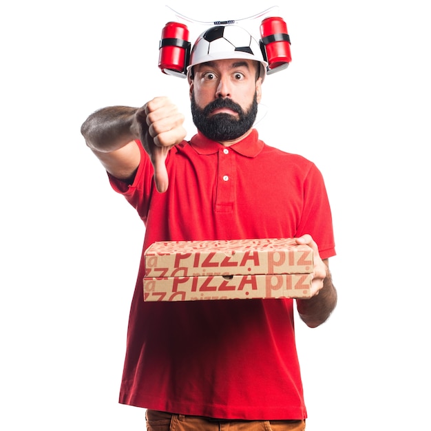 Pizza delivery man doing bad signal