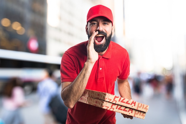 Pizza delivery man shouting