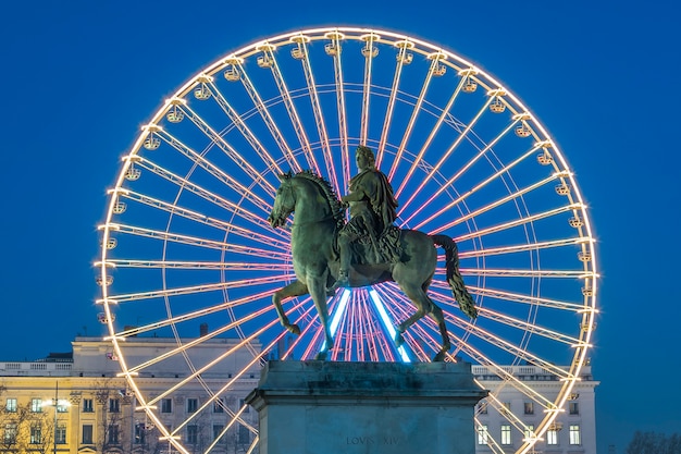 Free Photo place bellecour, famous statue of king louis xiv and the wheel