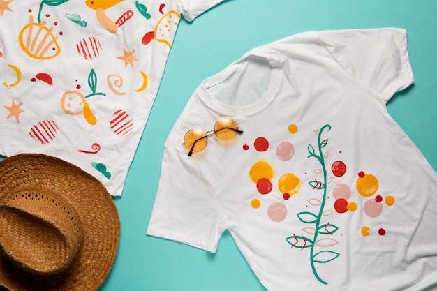 Free photo plain white t-shirt with diy painted design