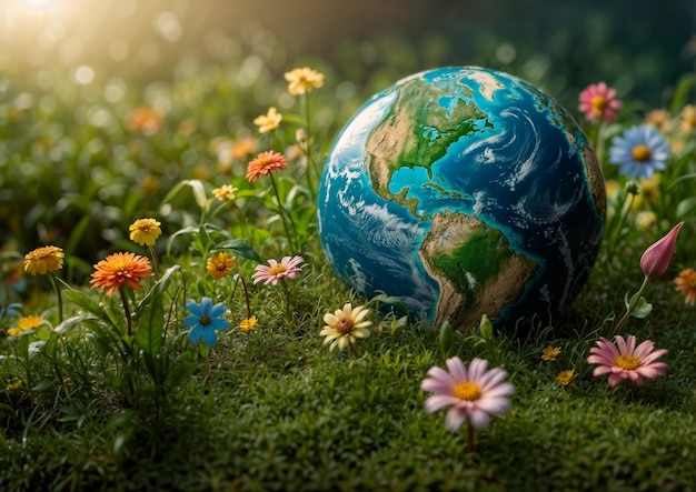 Free photo planet earth globe surrounded by vegetation and nature