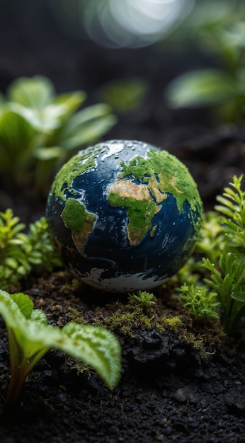 Free photo planet earth globe surrounded by vegetation and nature