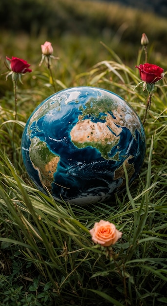 Free Photo planet earth globe surrounded by vegetation and nature