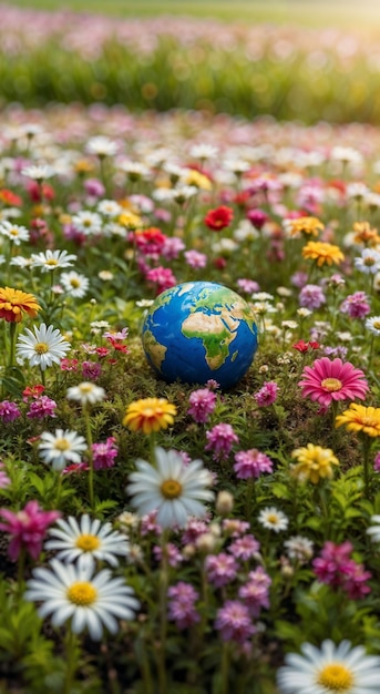 Planet earth surrounded by nature and vegetation