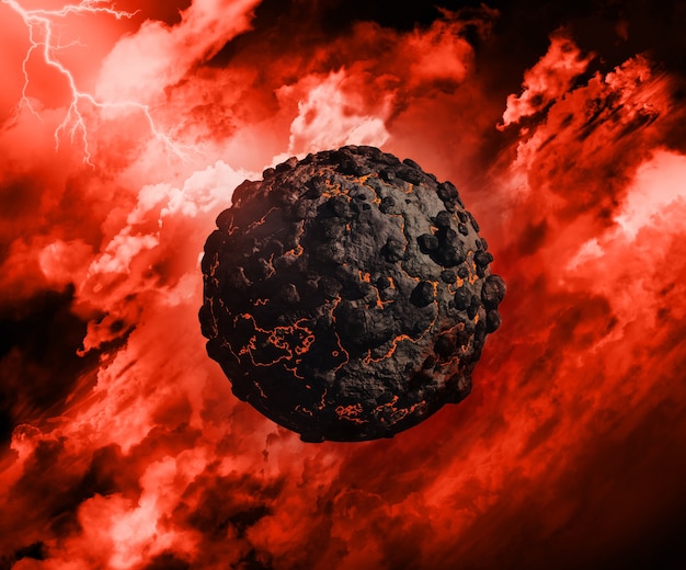 A planet on a red background