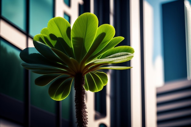 Free Photo a plant with a green leaf in front of a window