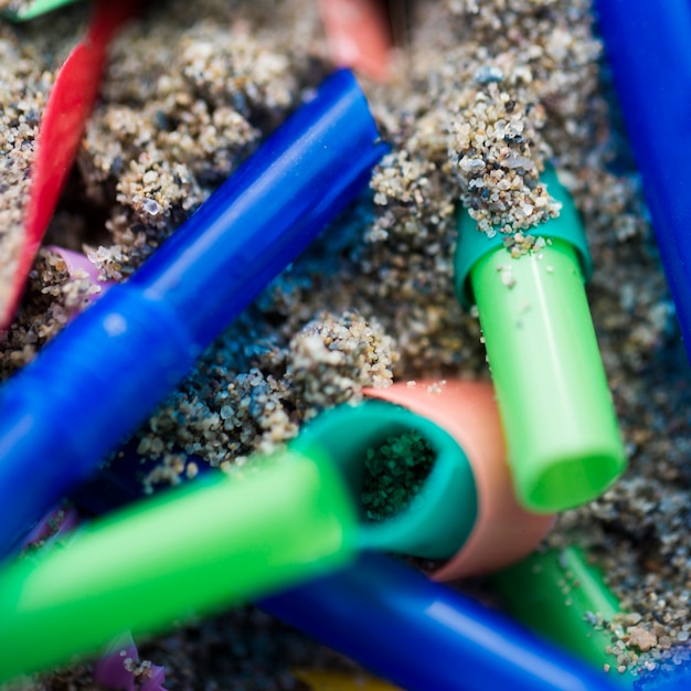 Plastic pieces thrown at seaside