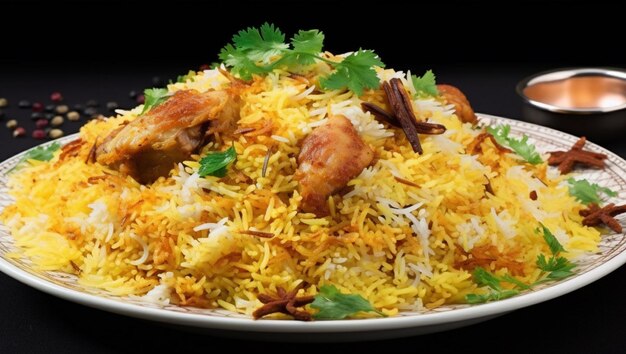 A plate of biryani with a bunch of spices on it