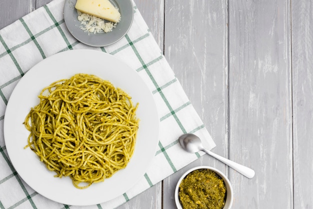 Plate of pasta with cheese and sauce