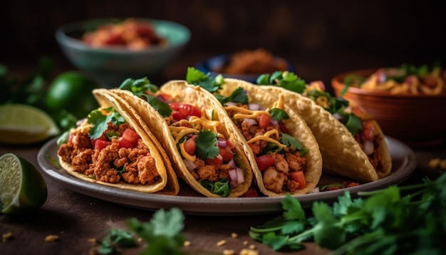 A plate of tacos with a pile of tacos on the side