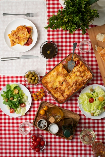 Plate with delicious italian lasagne