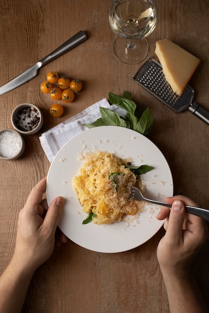 Plate with delicious italian pasta dish