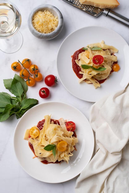 Plate with delicious italian pasta dish