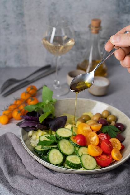 Plate with delicious vegetable salad