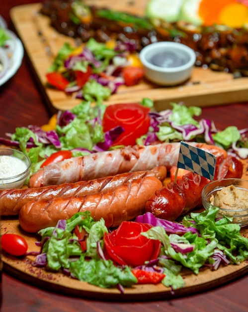 A plate with fried sausages