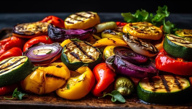 Free photo a platter of grilled vegetables with grilled vegetables on it