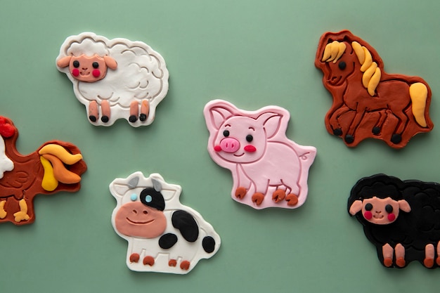 Free Photo playdough art with farm animals