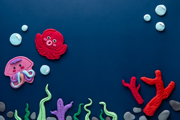 Playdough art with octopus and jellyfish