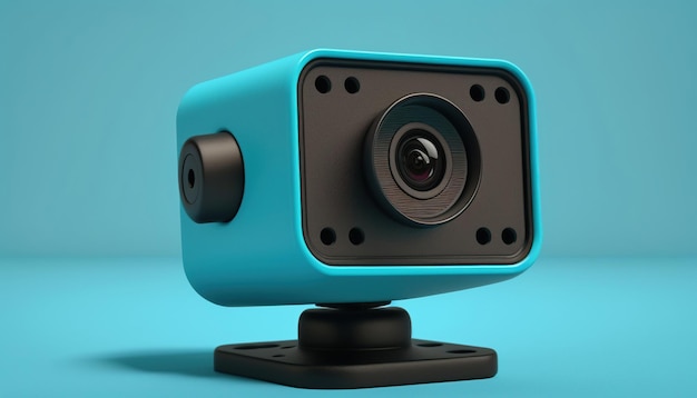 Free photo a playful cctv webcam on ready to record on a colorful blue pastel studio background with copy space ai generative