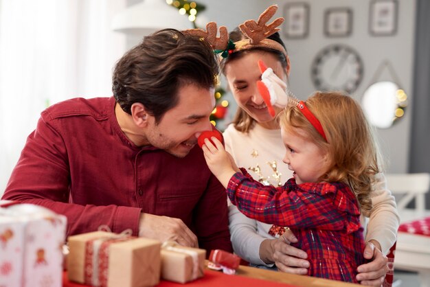 Playful family in Christmas time