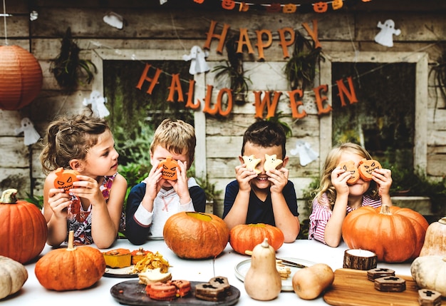 Free Photo playful kids enjoying a halloween party