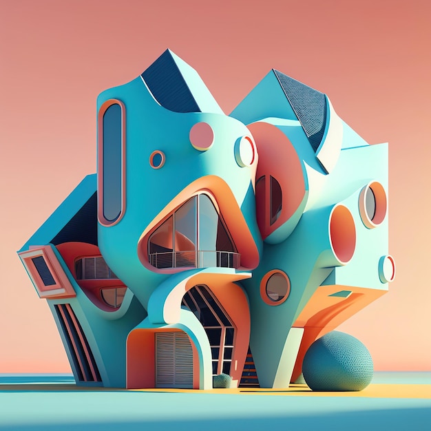 Playful surrealist design grandiose ultramodern home generative AI geometric futuristic architecture