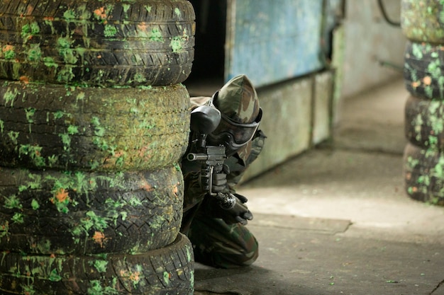 Playing paintball in the underground.