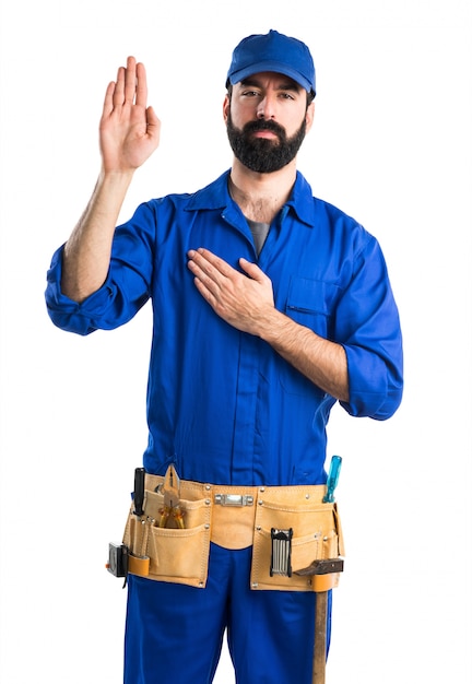 Plumber doing oath