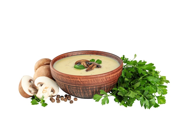 Free photo png a bowl of cream of mushroom soup with parsley isolated on white background